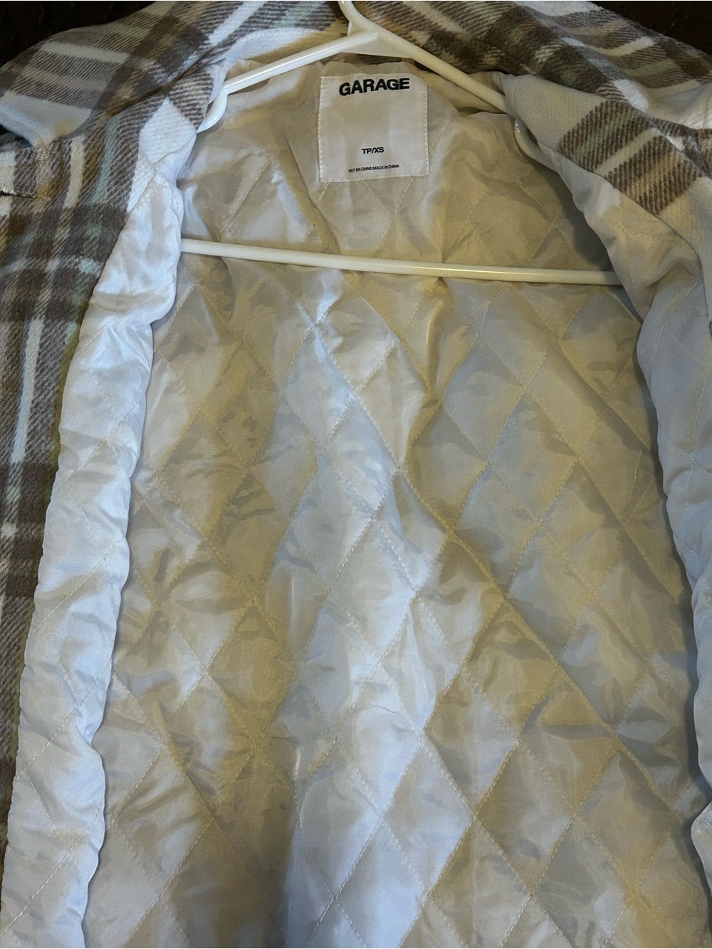 GARAGE plaid shacket in cream, brown, and green - Picture 5 of 12